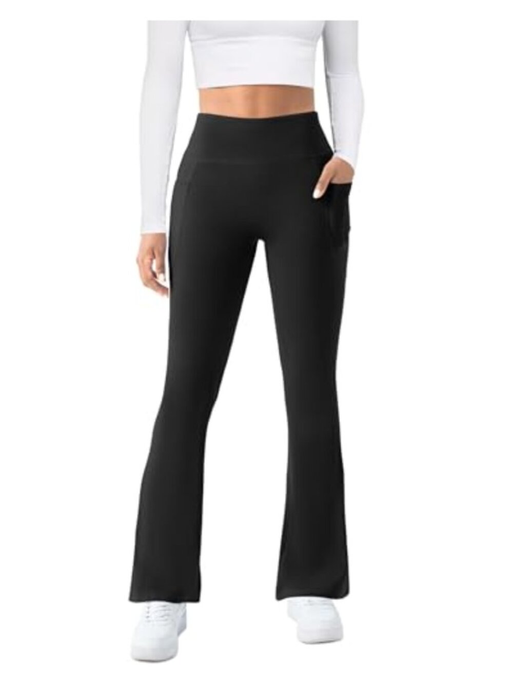 High Waist Flare Leggings with Tummy Control Wide Leg Yoga Pants and Pockets